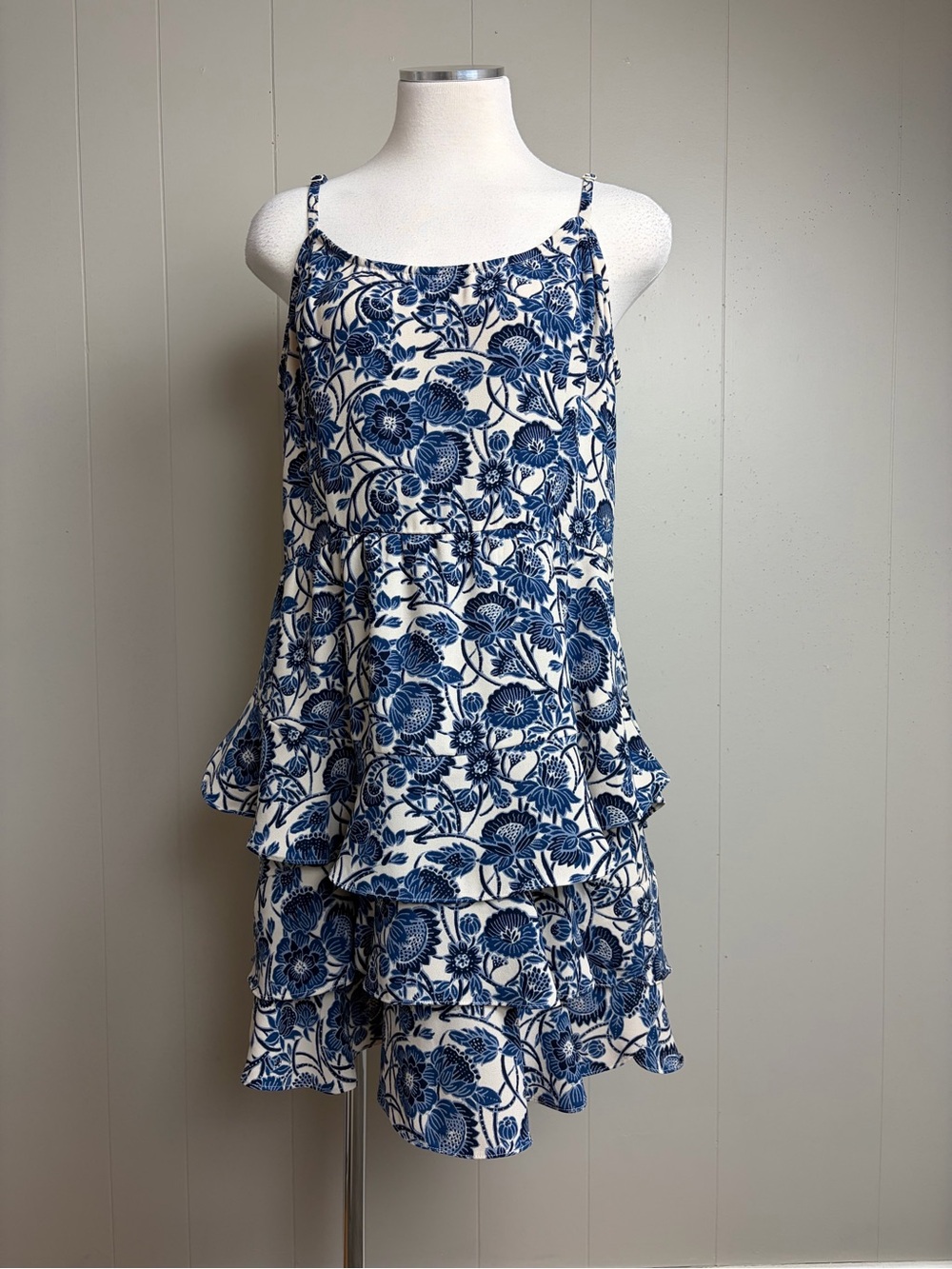 Jessica Simpson XL Blue Floral Tiered Ruffle Mini Dress